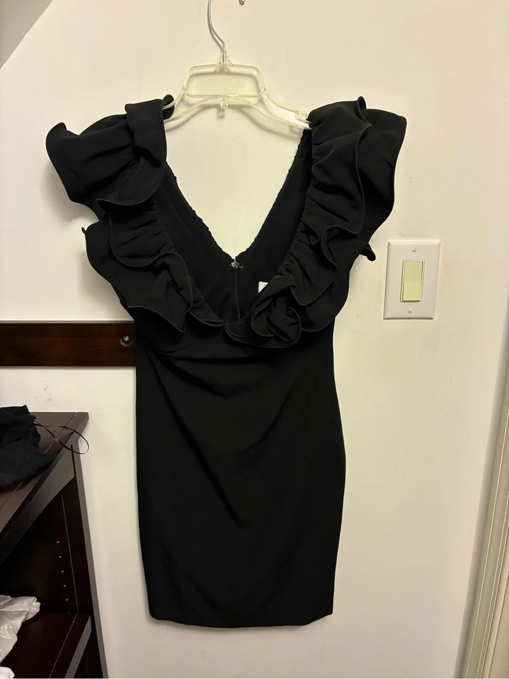 Siena Studio Black Ruffle V-Neck Mini Dress